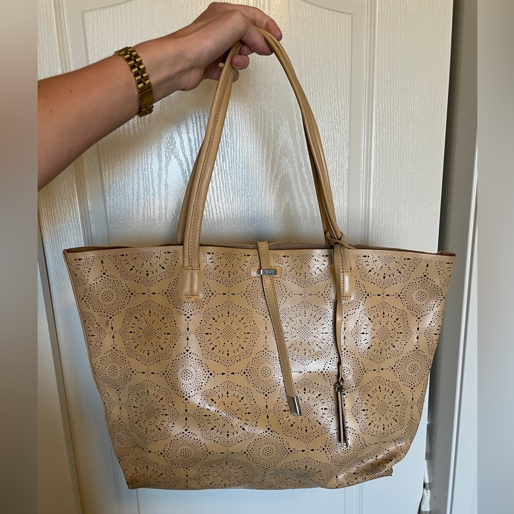 Vince Camuto Leather Elegant Tan Tote Bag